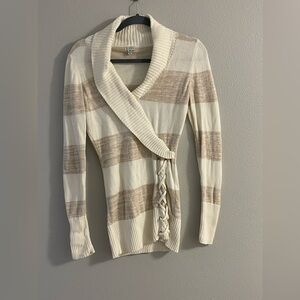 Guess Cream and Tan Striped Cowl Neck Sweater